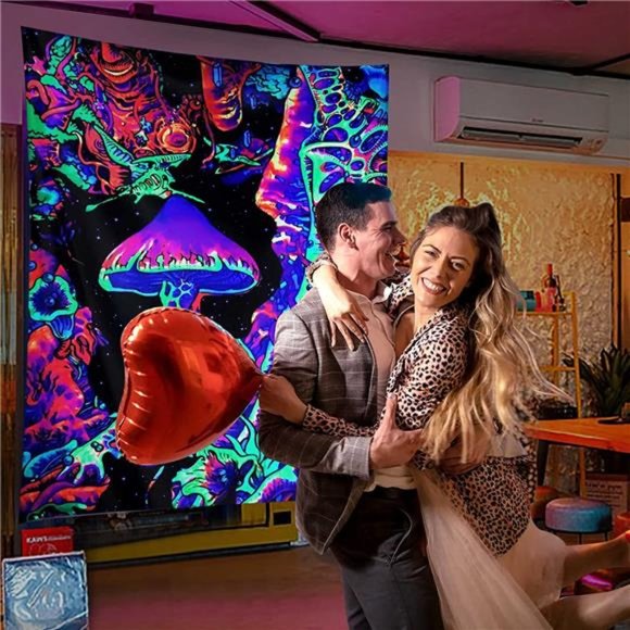 Blacklight 30x40 Mushroom Tapestry, Fantastic Upright Tapestry Glow In The Dark - Picture 3 of 6